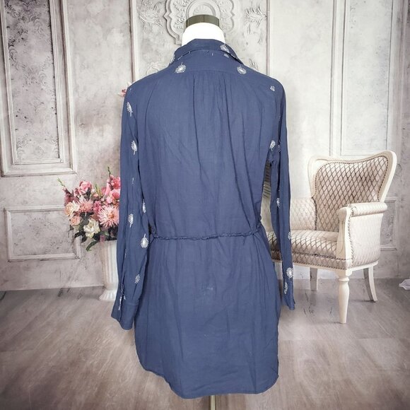 Umgee Dandelions Blue White Collared Button Down Belted Shirt Dress Size Small - Picture 5 of 8